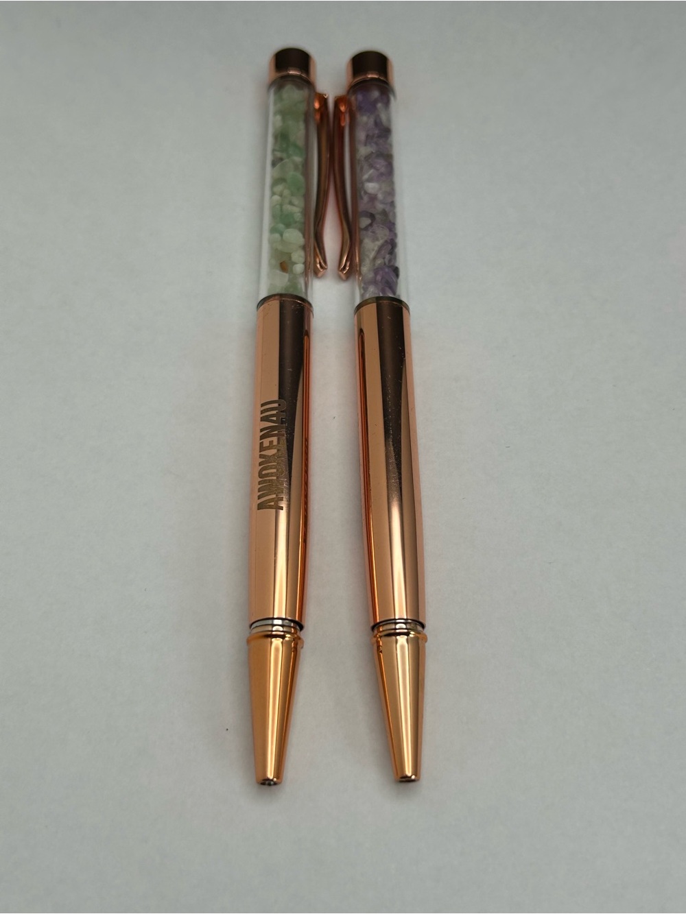 Awoken4u Rose gold tone pen with clear barrel with stone chips set of 2 pens
